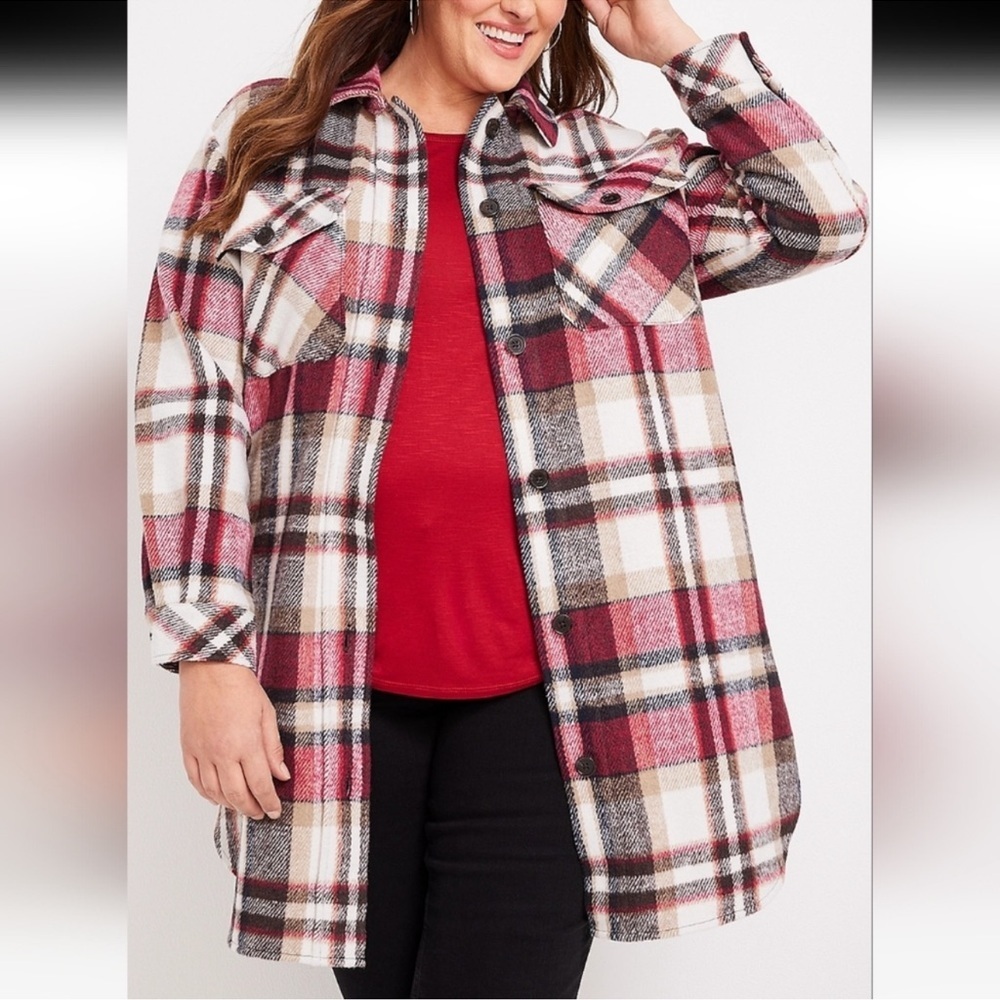 Maurices Red and Black Plaid Flannel Shacket